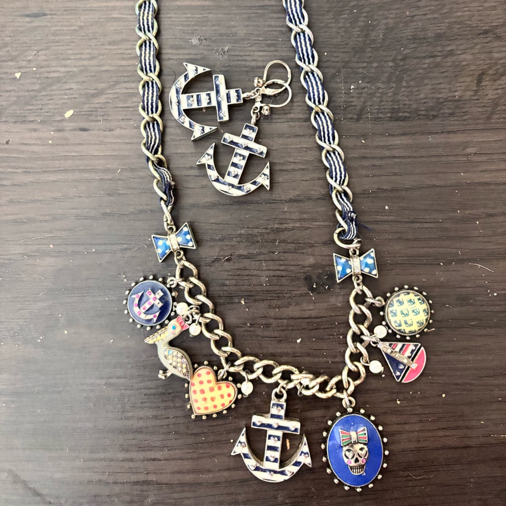 Betsey Johnson Nautical Charm Necklace and Earring Set